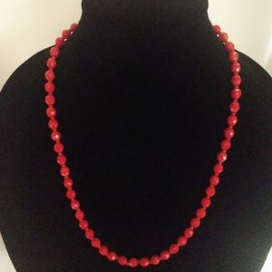 Vintage red glass bead necklace